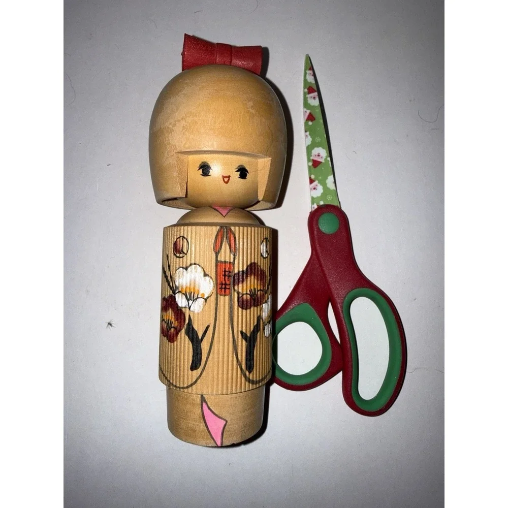 1960 Kokeshi Dolls Antique VTG, Hand-Painted Japanese Floral Kimono